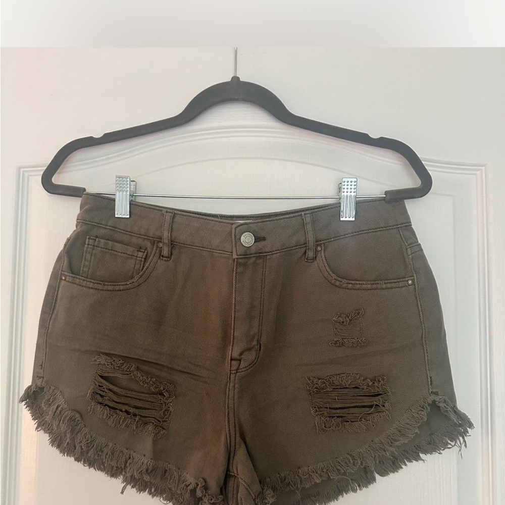 Women's Distressed Olive Shorts
